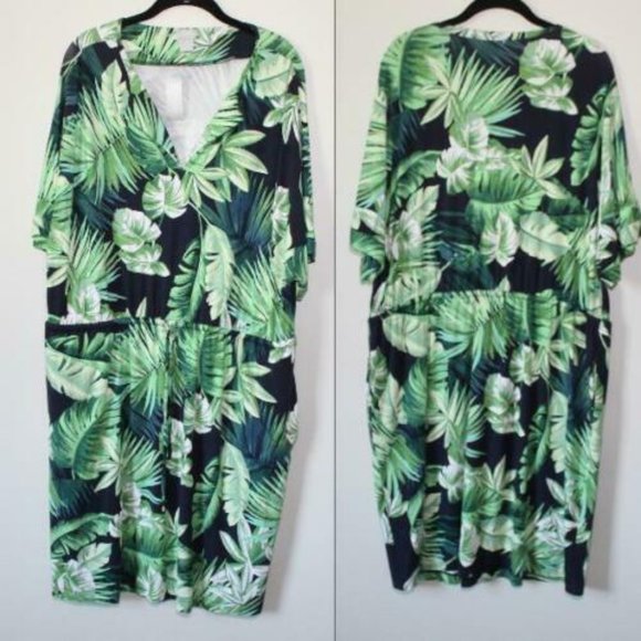 NWT Chico's Tropical Print Tie Waist Dress Palm Tie Women's Size 3 16/18 H12956 - Picture 11 of 12